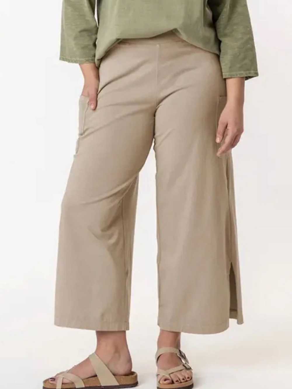Joie Taupe Wide-Leg Crop Pants with Side Slit